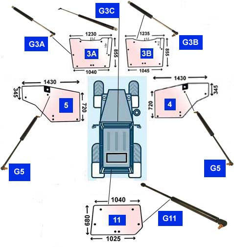 Cab Gas Struts LP Cab